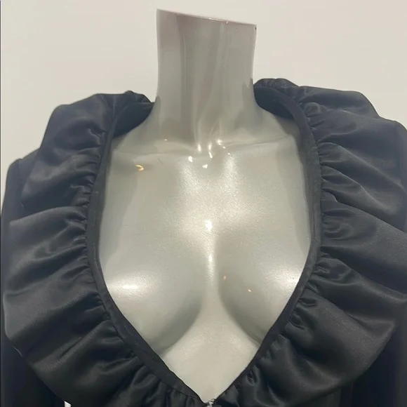 Musani Couture Black Ruffled Bow Front Peplum Satin Blouse Top EUR 42 Evening - Picture 6 of 12